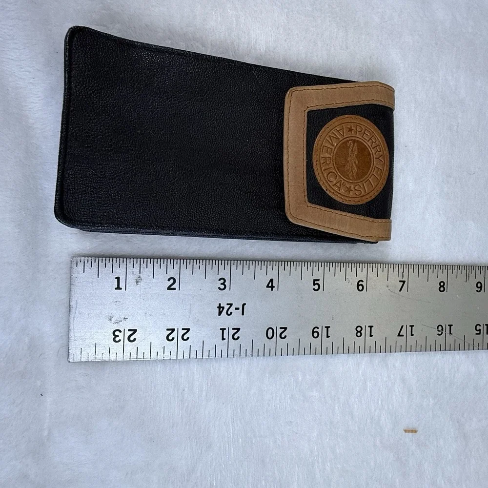 Vintage Perry Ellis America Black Tan Leather Long Wallet Clutch Logo